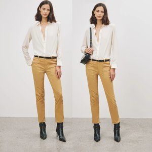 NWT Nili Lotan Jenna Cropped Pants Raw Hem Flap Black Pockets Sz 2 Camel